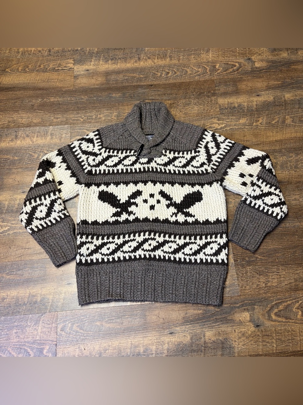 Vintage American Eagle Sweater Mens Large Wool Blend Shawl Neck Chunky Knit Y2k